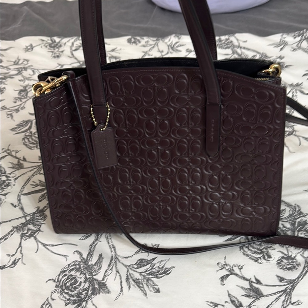 Coach Embossed Leather Tote - Brown